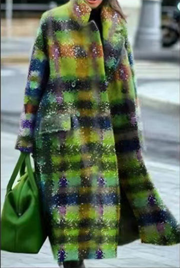Woochic veste pour femmes col revers en tweed à carreaux vert S